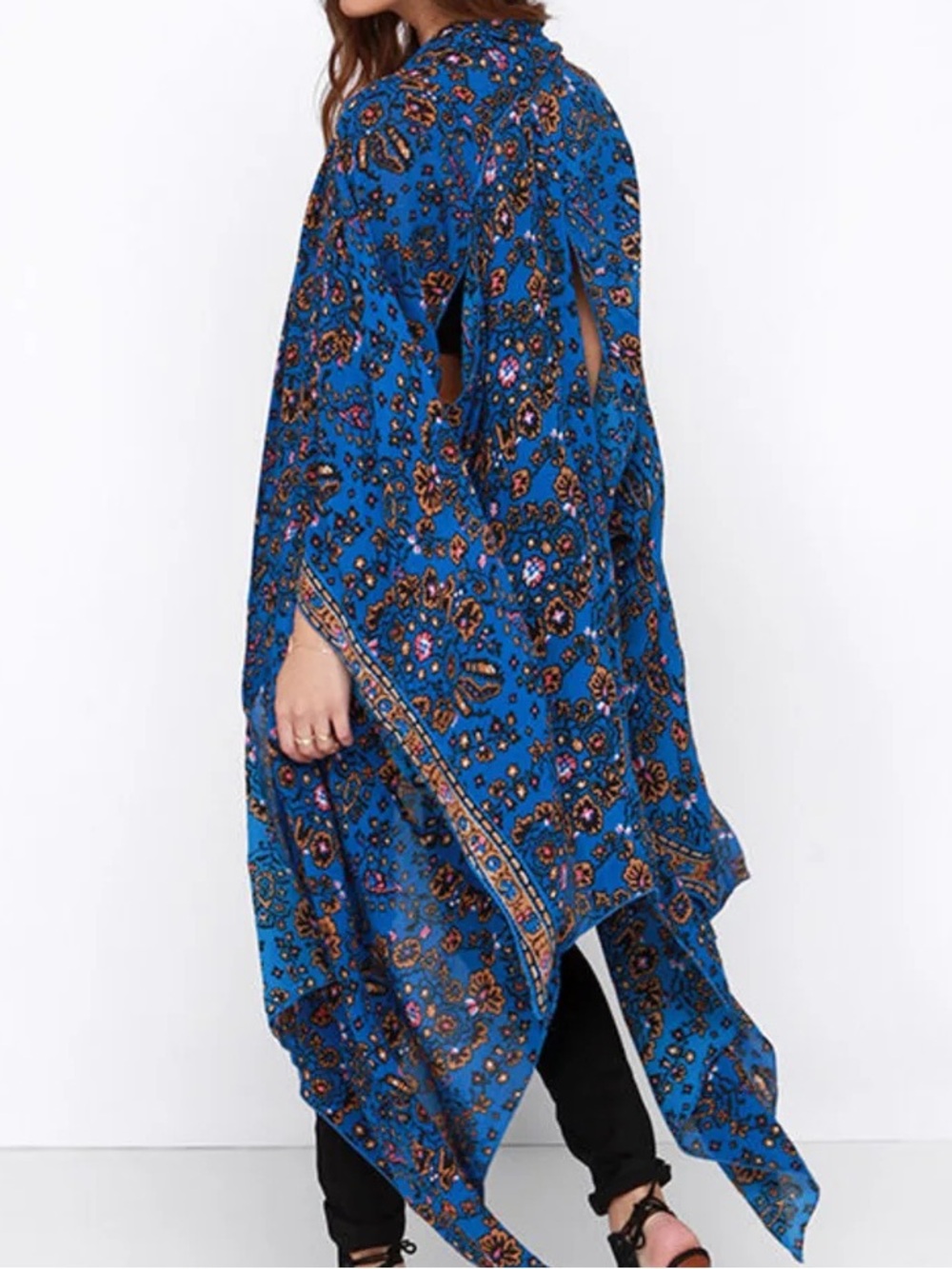 Amuse Society Blue Paisley Duster Vest Kimono Boho Festival One Size